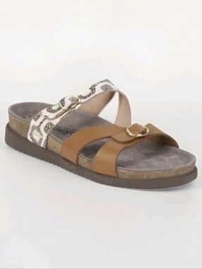 Mephisto Hannel Copacabana Comfort Sandals Slides Double Strap Tan Sz 8.5 EU 39